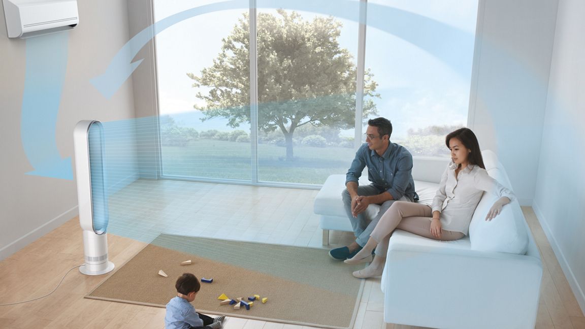 Dyson Cool AM07 — Ventilateur Tour Sans Pales (Blanc & Argent · Édition Maison)
