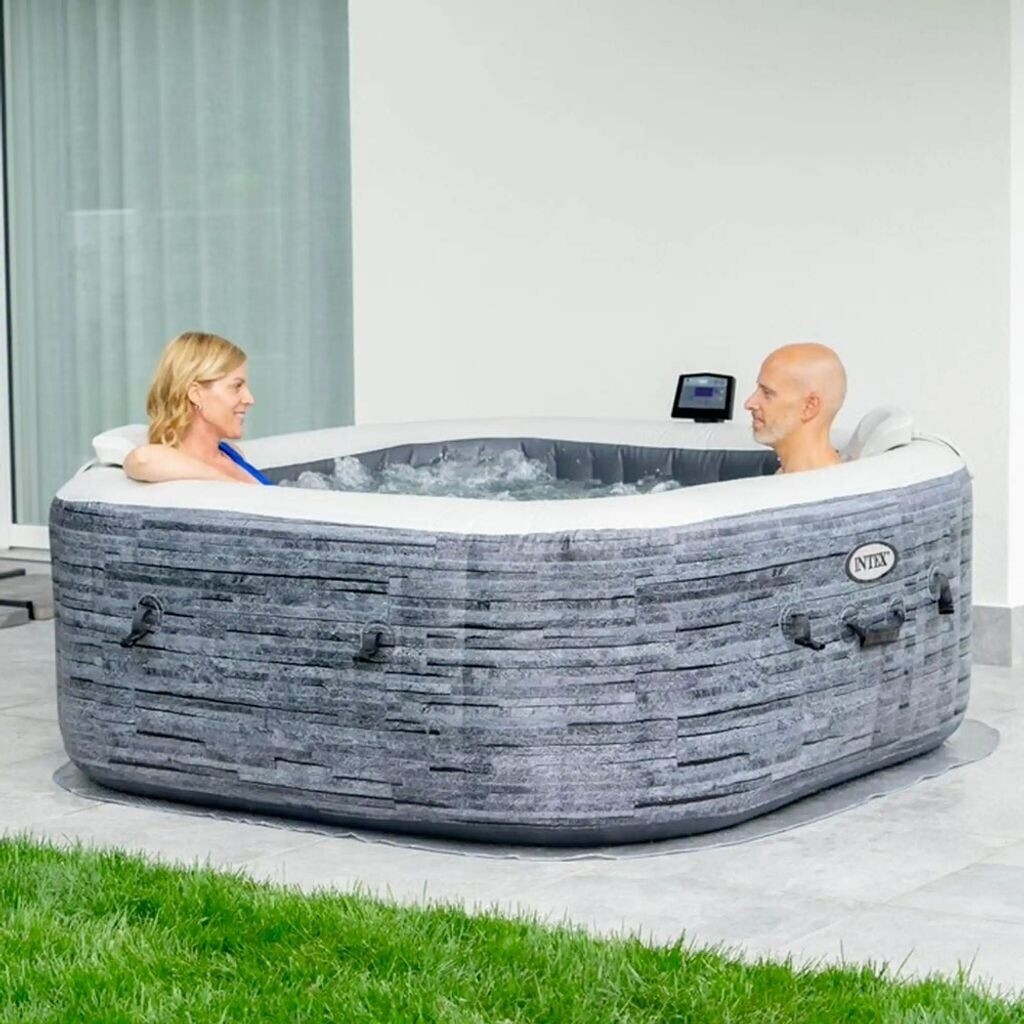 Spa gonflable Intex Greystone Deluxe 173x173 cm — 4 places · Carré · Effet pierre