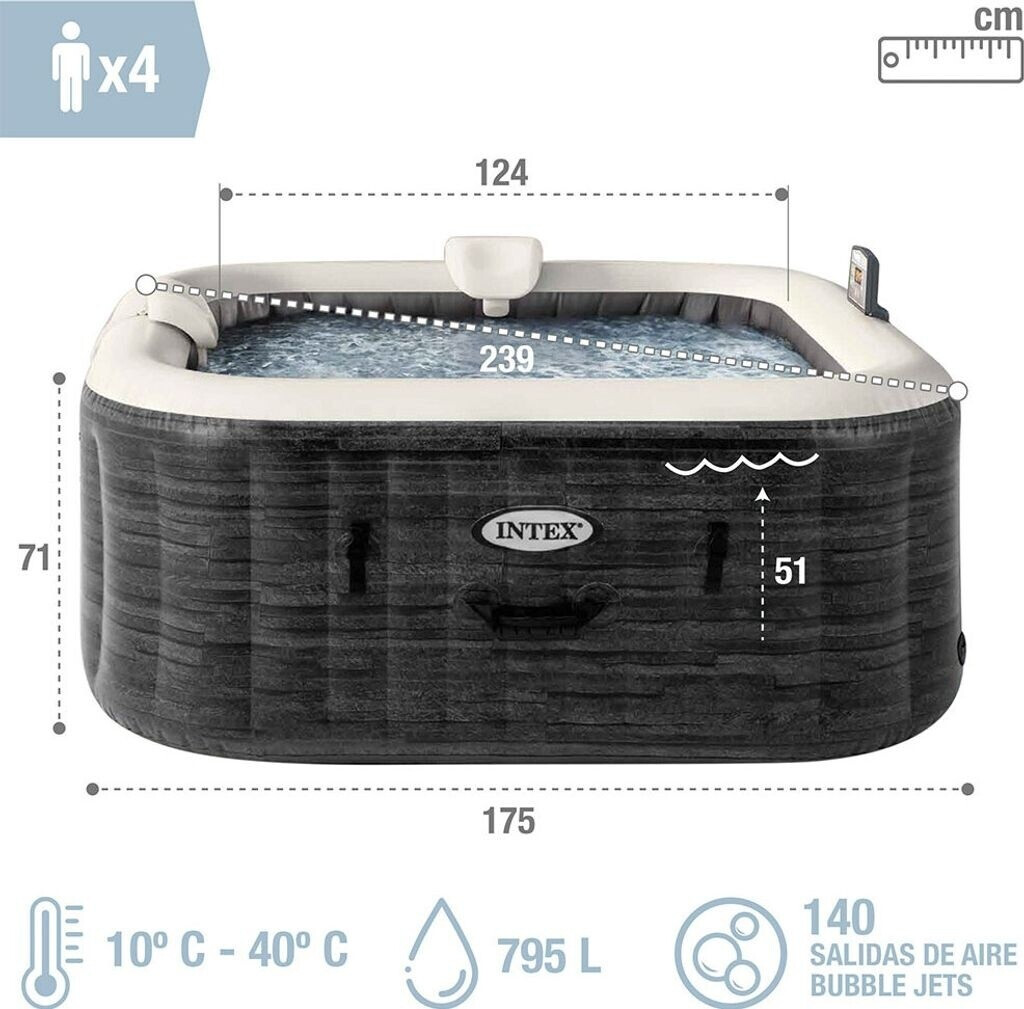 Spa gonflable Intex Greystone Deluxe 173x173 cm — 4 places · Carré · Effet pierre