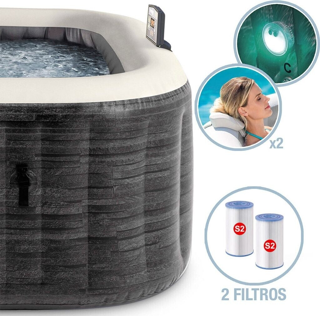 Spa gonflable Intex Greystone Deluxe 173x173 cm — 4 places · Carré · Effet pierre