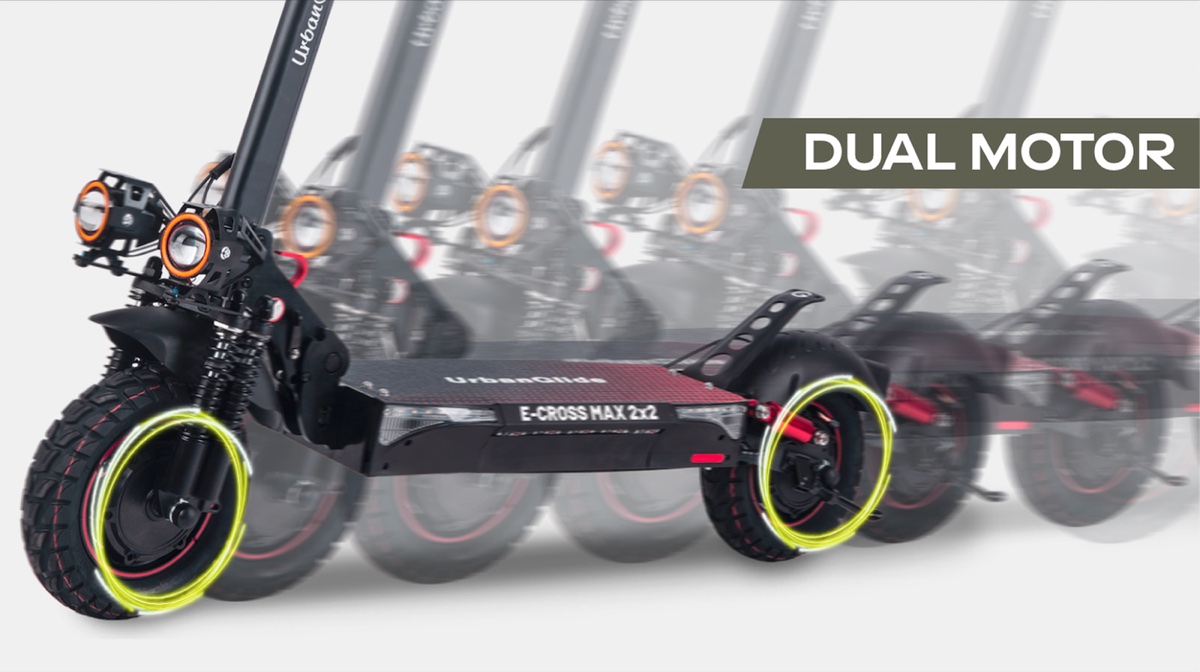 UrbanGlide eCross Max 2x2 — Trottinette Électrique Double Moteur 2x600 W · 60 km Autonomie · Pneus 10" Tout-Terrain