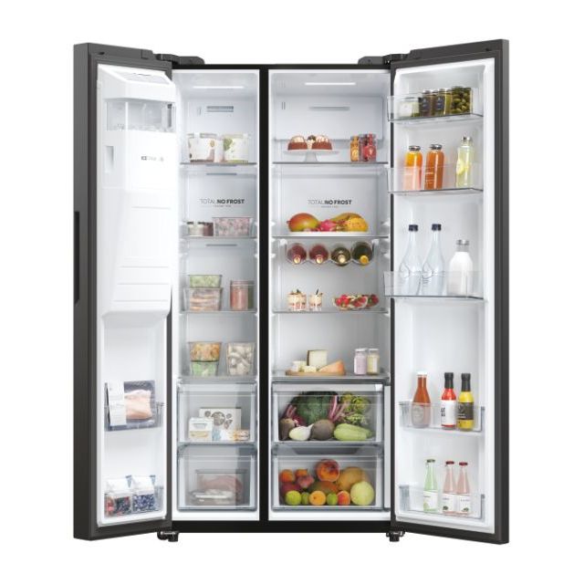 Haier SBS 90 Series 5 HSW59F18EIPT — Réfrigérateur Américain 601L · No Frost · Distributeur Eau & Glace · hOn WiFi · Noir Mat