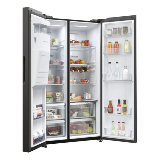 Haier SBS 90 Series 5 HSW59F18EIPT — Réfrigérateur Américain 601L · No Frost · Distributeur Eau & Glace · hOn WiFi · Noir Mat
