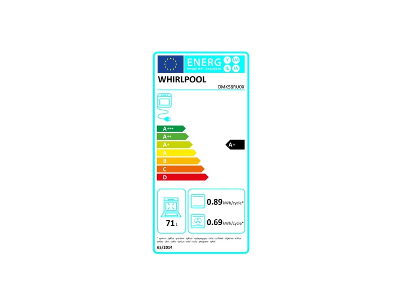 Whirlpool OMK58RUOX — Four Encastrable 71L · Pyrolyse + Hydrolyse FlexiClean · Cuisson 3 Niveaux · Rails Télescopiques · Inox