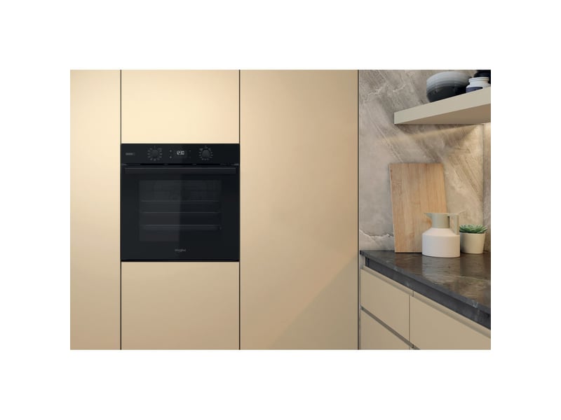 Whirlpool OMSR58RU1SB Steam+ — Four Encastrable Vapeur 71L · 10 Modes · Pyrolyse + Hydrolyse · Cuisson 3 Niveaux · Soft-Close · Noir